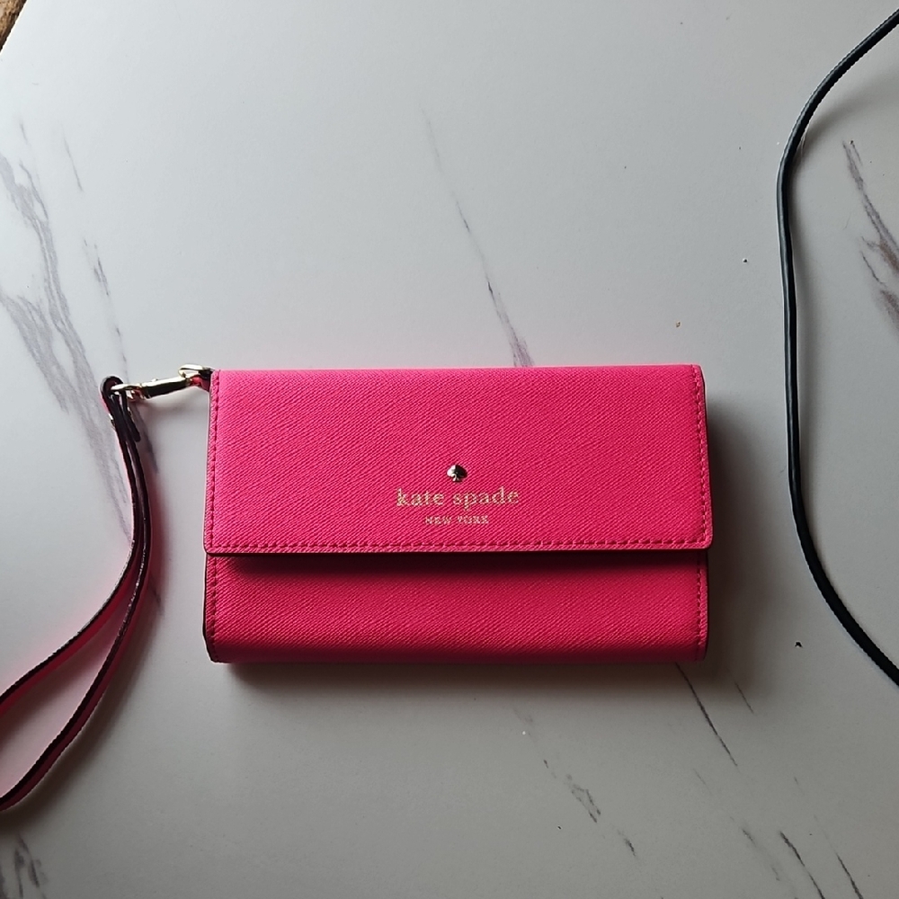 kate spade Bright Pink Wristlet Wallet with Gold Logo